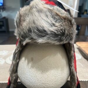 Target Red and Black Checkered Hat with Faux Fur